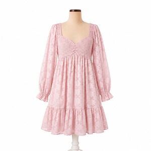 Floral Fairy Sheer Burnout Peasant Dress Size L Pink Long Sleeve Ethereal Boho